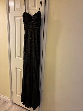La Femme Black Sequin open back Evening Gown